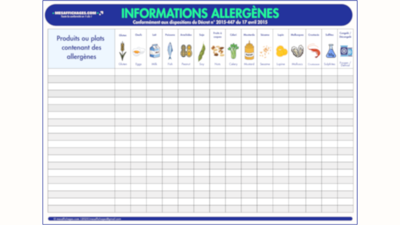 ⚠️ Affichage Allergènes — Document Officiel Obligatoire